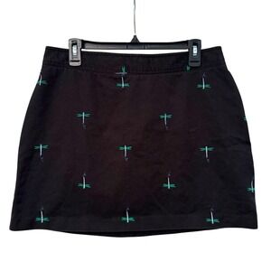 Tahiti‎ Reef Club Navy Blue Cotton Dragonfly Embroidered Mini Skirt Size 12 2706
